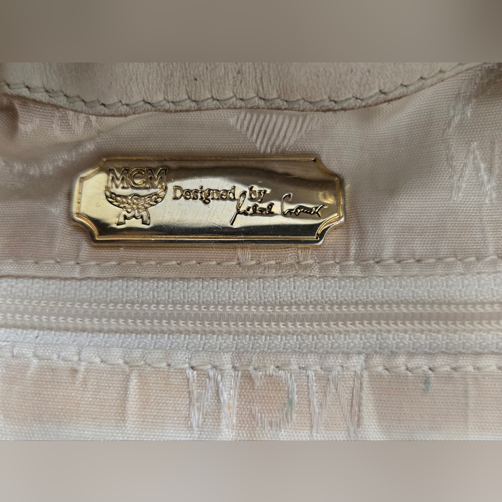 MCM Cream Quilted Crossbody Bucket Bag - Picture 9 of 13